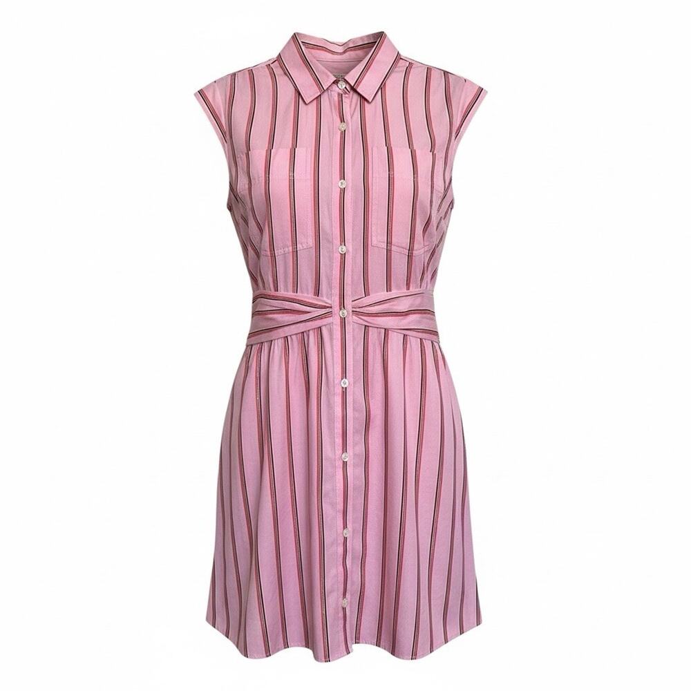 Derek Lam 10 Crosby Pink Striped Mini Dress SZ 8 metallic gold and reddish-pink